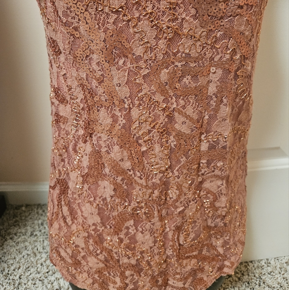 BKE Lace Tank Top in Rust Orange With Sequins Detail - Picture 3 of 10